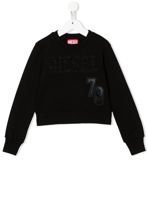 Felpa bambina nera modello crop con ricamo in rilievo DIESEL KIDS | J00923KYAUHK900